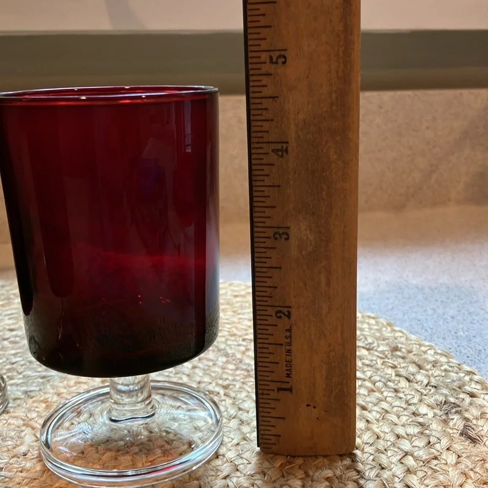 Set of (3) Vintage MCM Ruby Red Footed Wine Glasses - Luminarc France